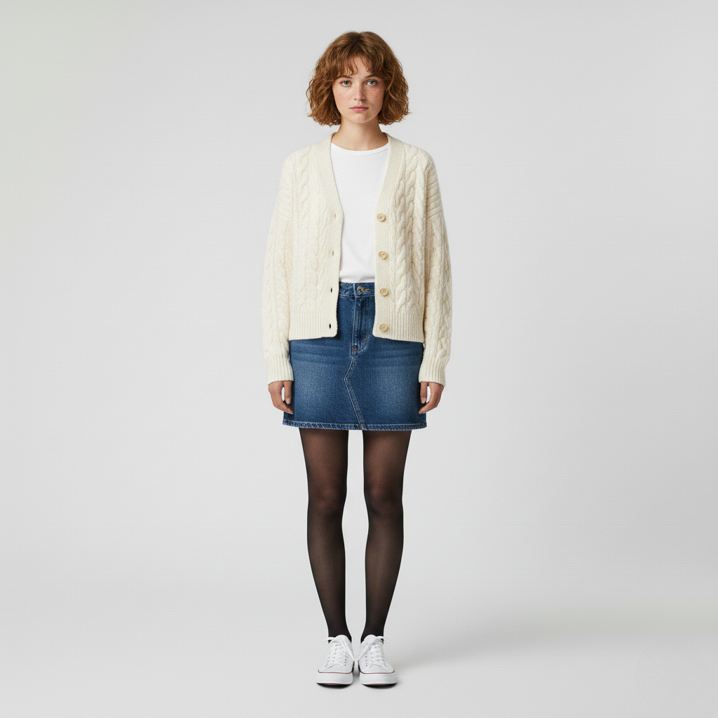 Cable Knit Cardigan in Cream