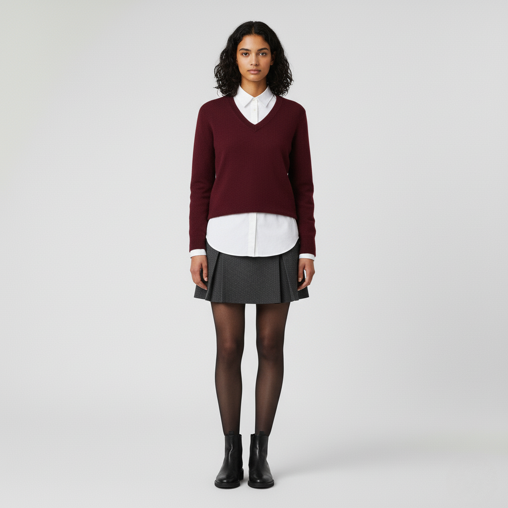 V-Neck Wool Sweater in Burgundy