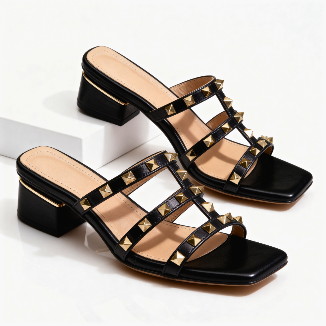 Mary - Studded Square-Toe Leather Sandals