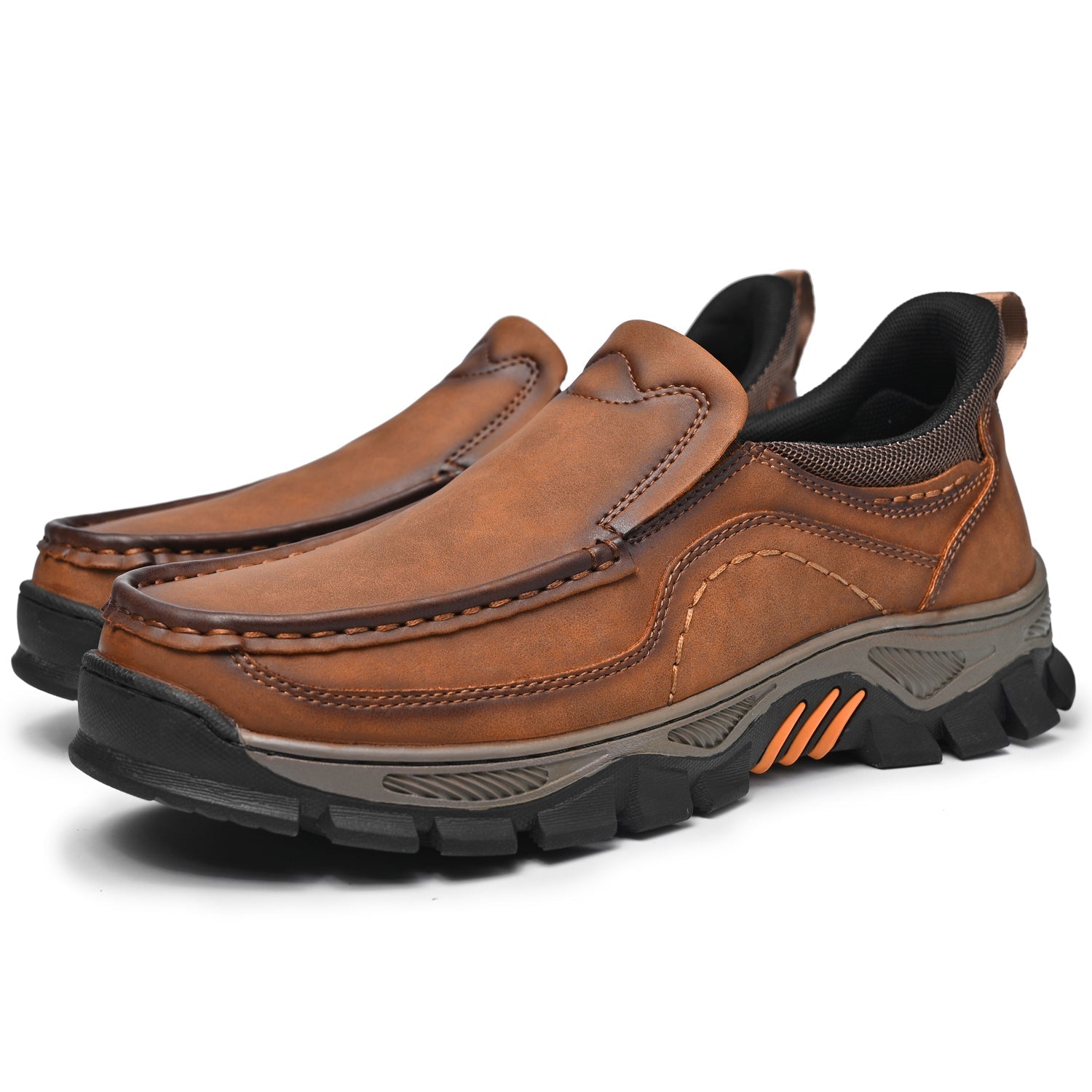 Mostelo® Mens Slip On Casual Outdoor Leather Walking Hiking Shoes V3672/V3673