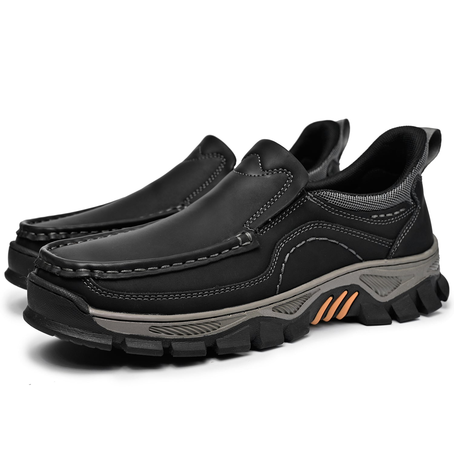 Mostelo® Mens Slip On Casual Outdoor Leather Walking Hiking Shoes V3672/V3673