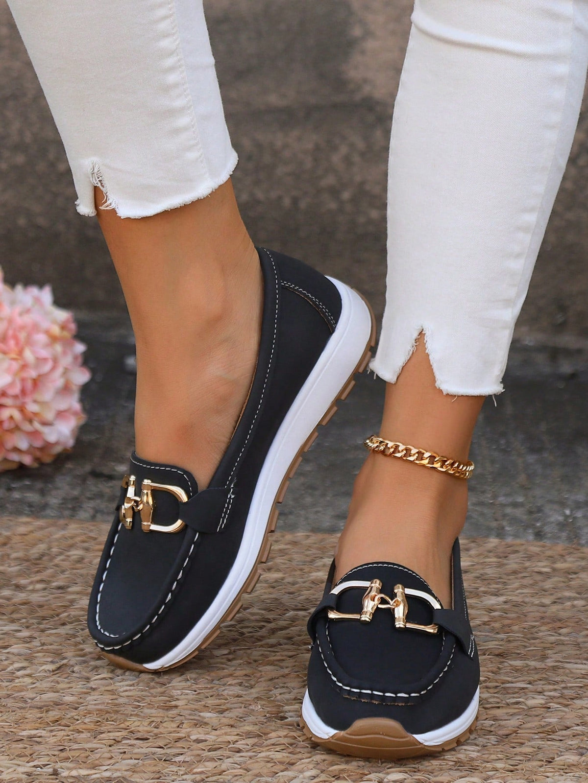 Buckle Flat Wedge Loafers
