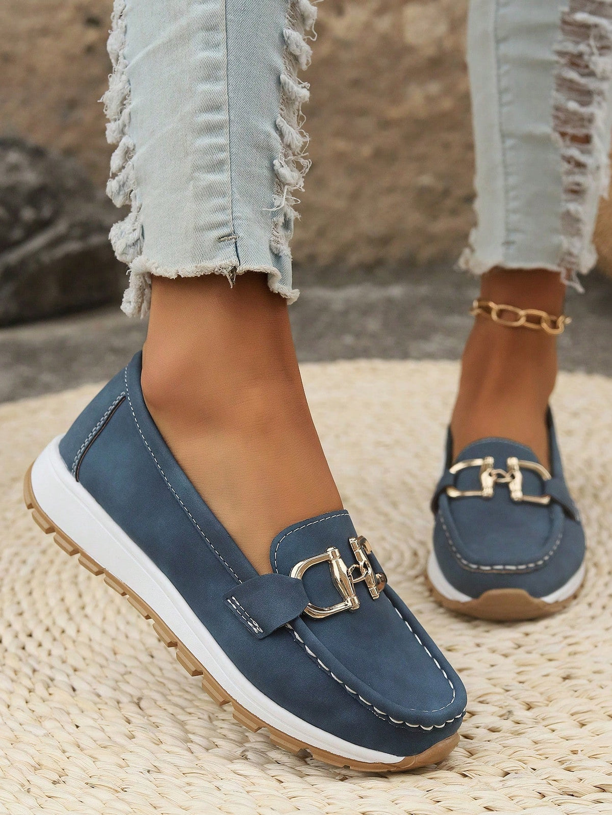 Buckle Flat Wedge Loafers