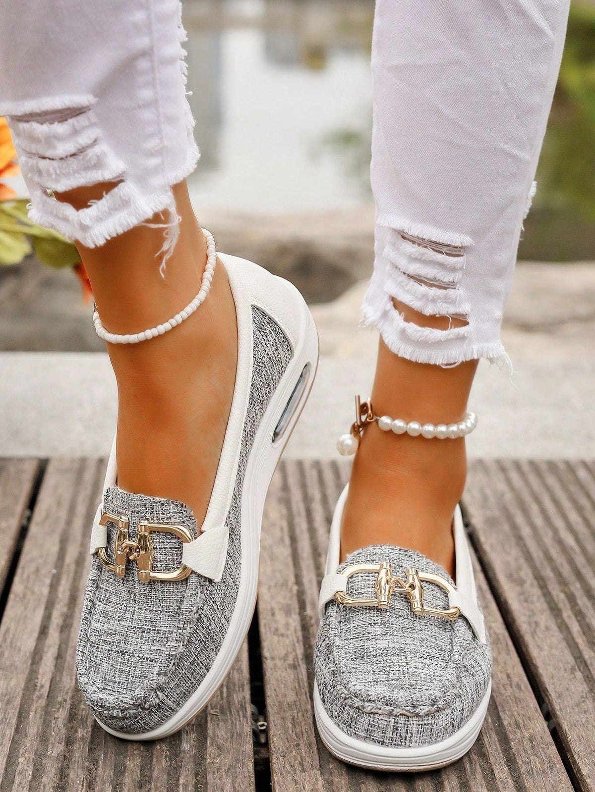 Buckle Flat Wedge Loafers