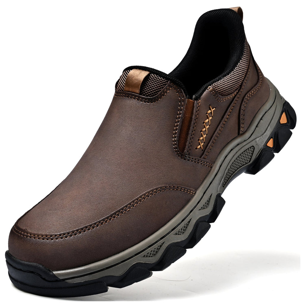 Mostelo® Mens Slip On Casual Outdoor Leather Walking Hiking Shoes V3686