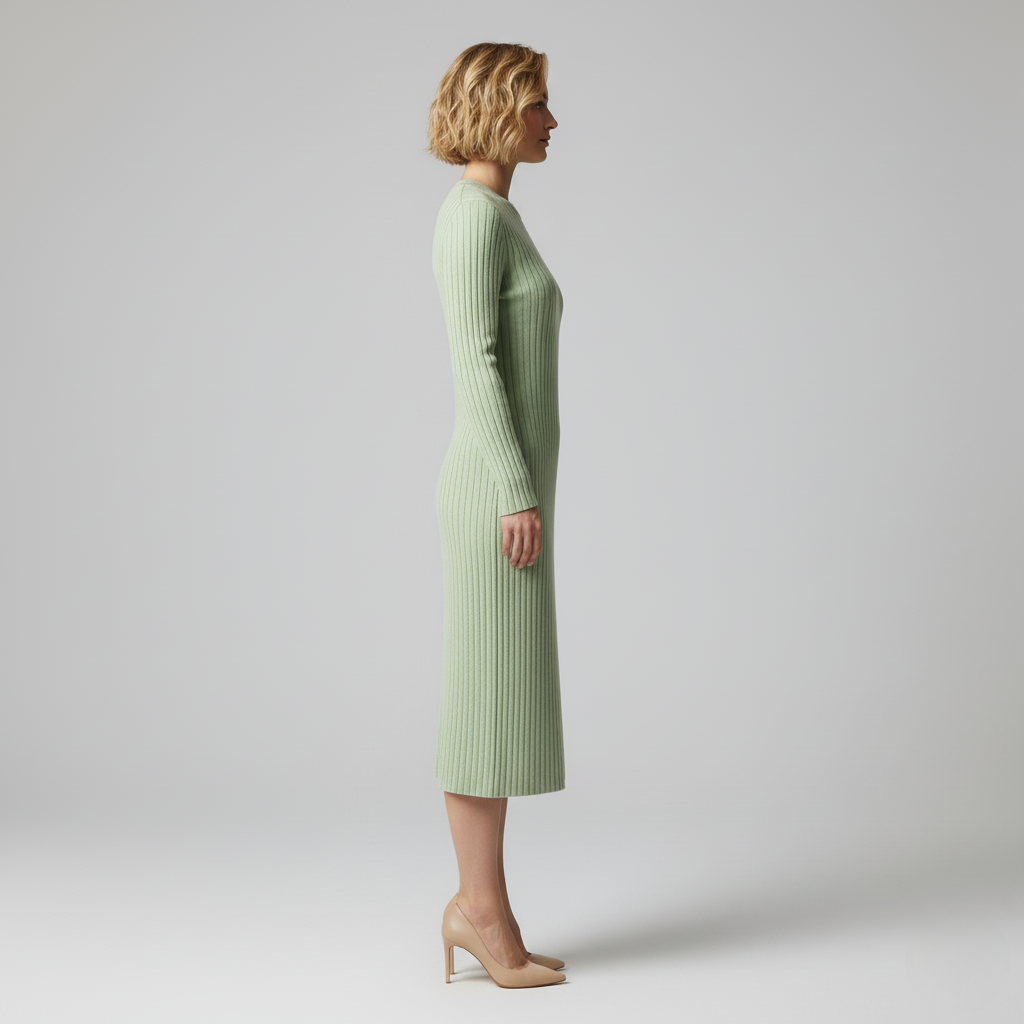 Ribbed Knit Midi Dress in Soft Sage Green