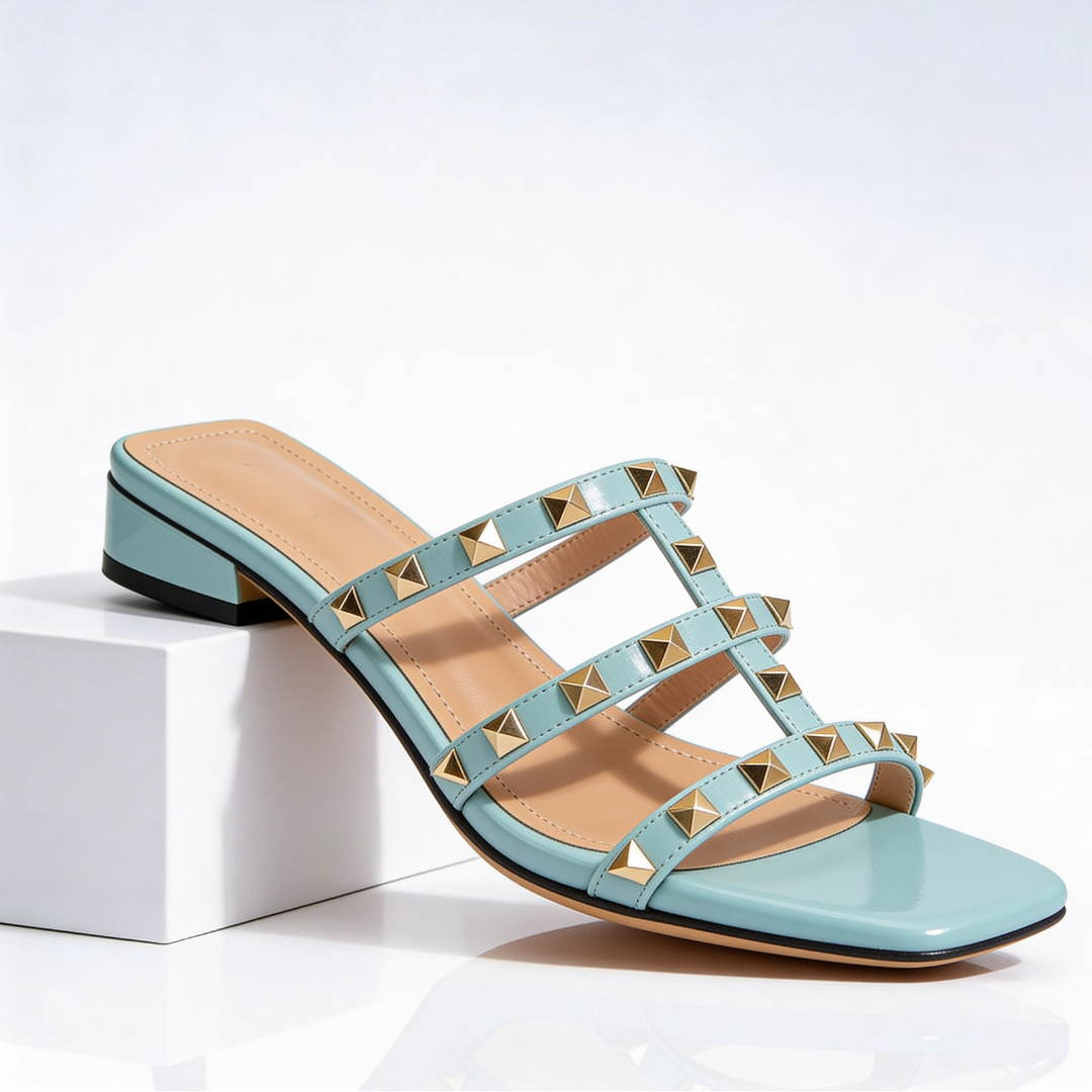 Mary - Studded Square-Toe Leather Sandals