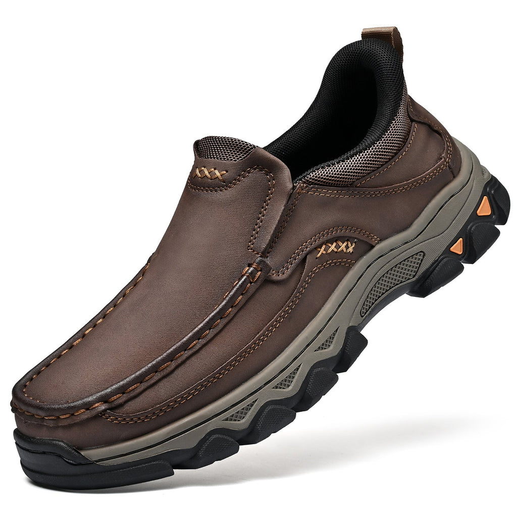 Mostelo® Mens Slip On Casual Outdoor Leather Walking Hiking Shoes V3689