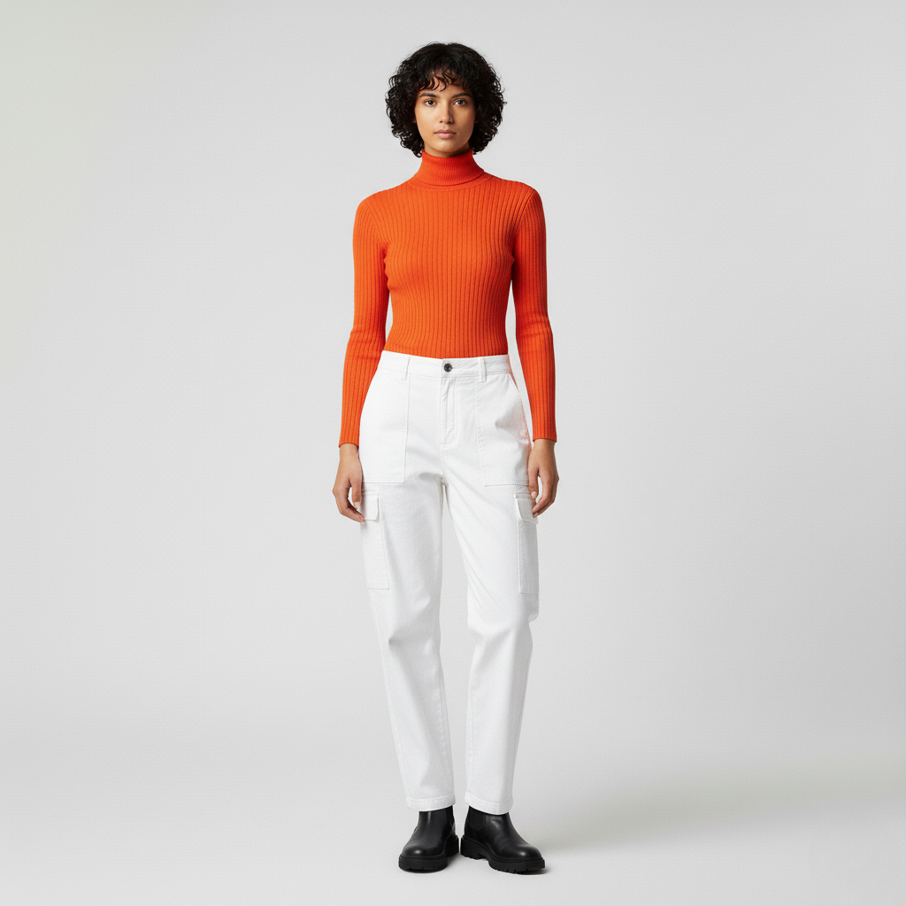 Bright Orange Ribbed Turtleneck Sweater