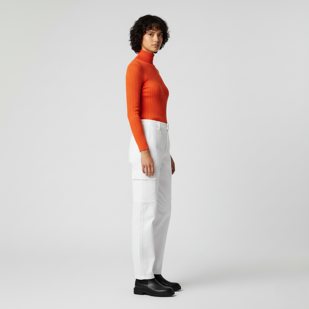 Bright Orange Ribbed Turtleneck Sweater