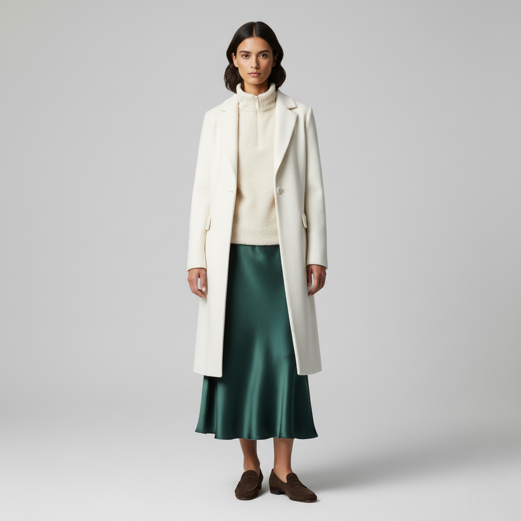 Tailored Wool Coat in Off-White