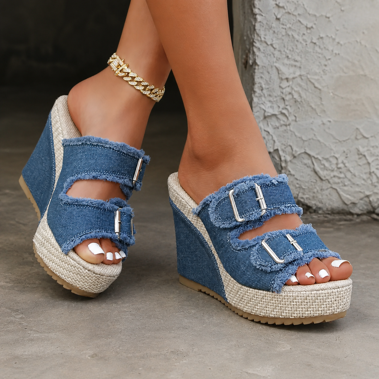 Zoya - Fray Edge Wedge Sandals With Modern Comfort Lift