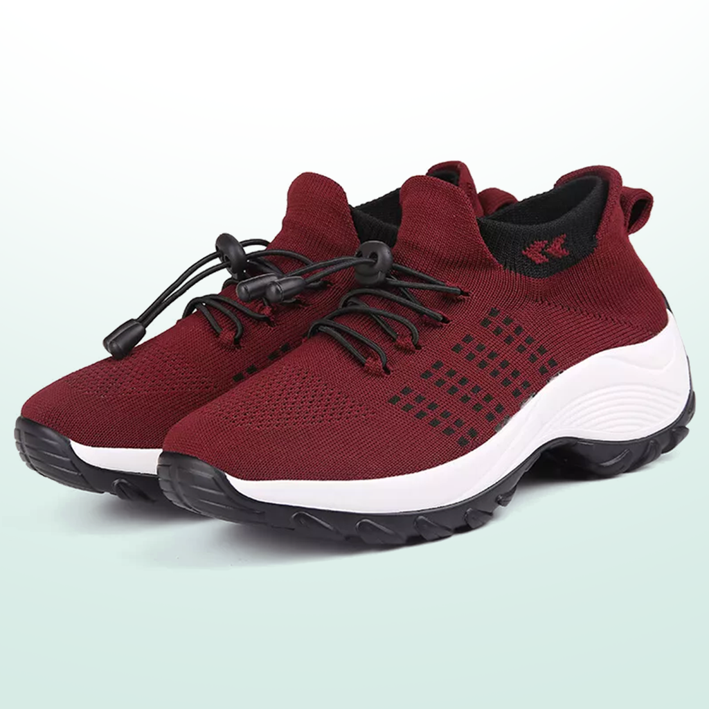 June – Orthopedic Knit Fabric Shoes in Black & Red