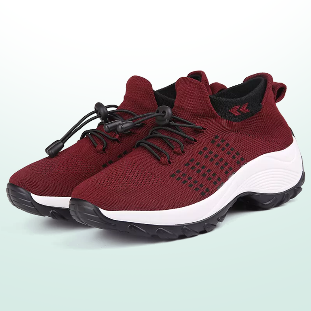 June – Orthopedic Knit Fabric Shoes in Black & Red