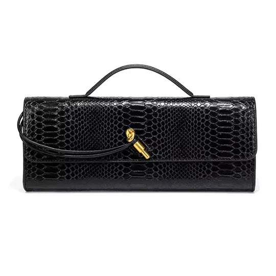 Snake-Embossed Handle Clutch with Gold-Tone Twist Detail