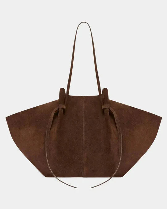 Oversized suede tote with tie detail