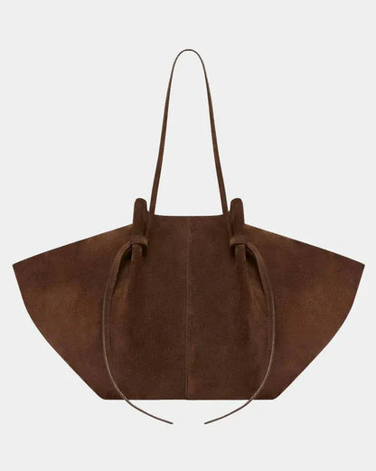 Oversized suede tote with tie detail