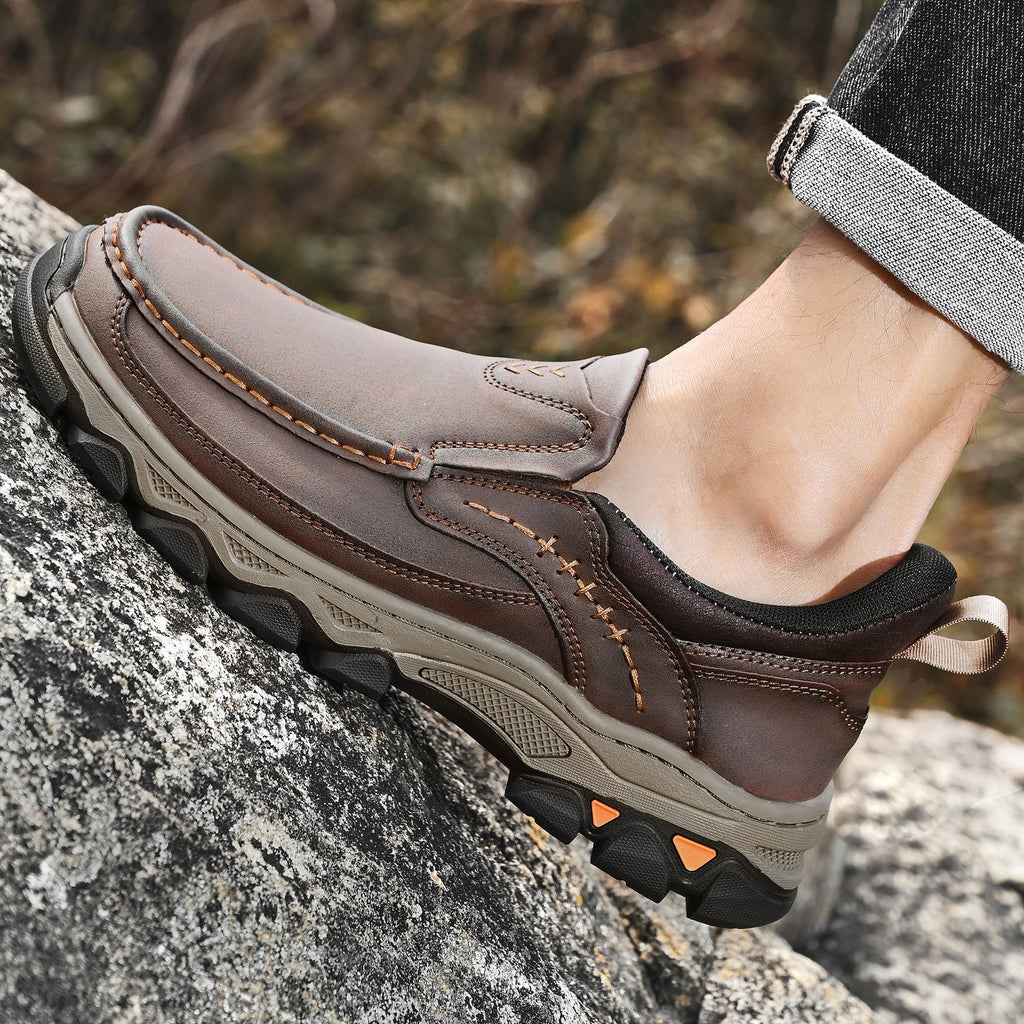 Mostelo® Mens Slip On Casual Outdoor Leather Walking Hiking Shoes V3688