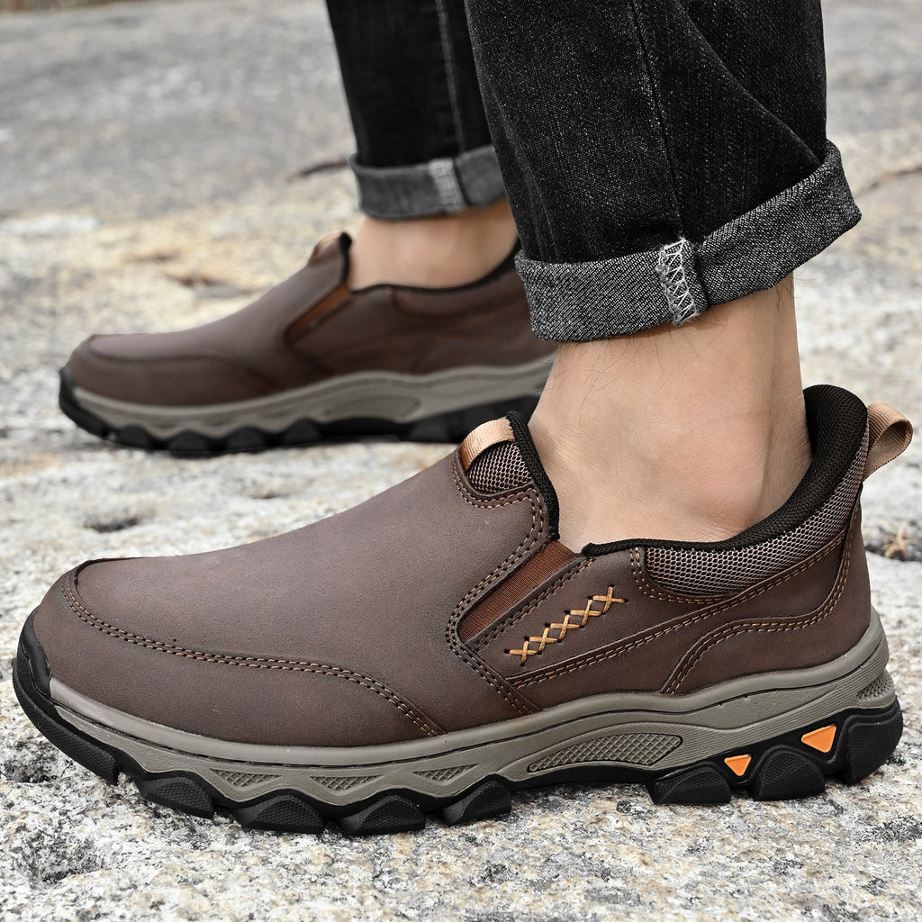 Mostelo® Mens Slip On Casual Outdoor Leather Walking Hiking Shoes V3686