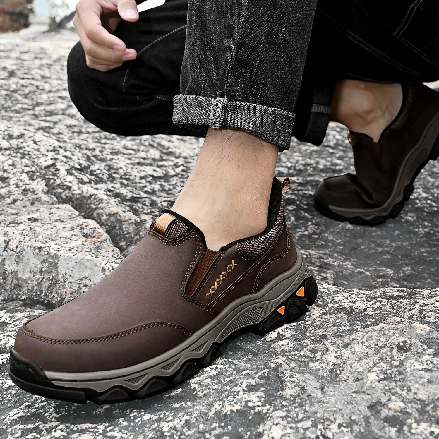 Mostelo® Mens Slip On Casual Outdoor Leather Walking Hiking Shoes V3686