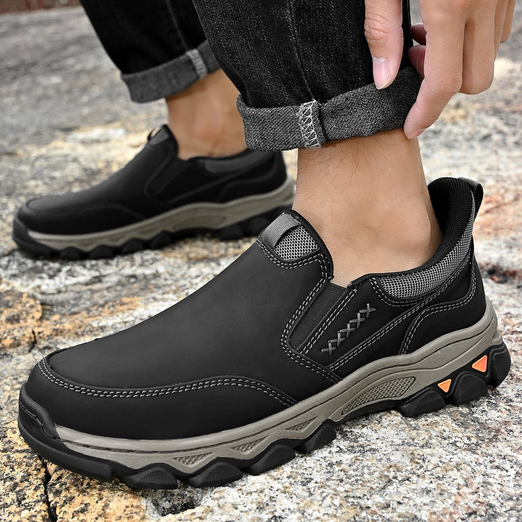 Mostelo® Mens Slip On Casual Outdoor Leather Walking Hiking Shoes V3686