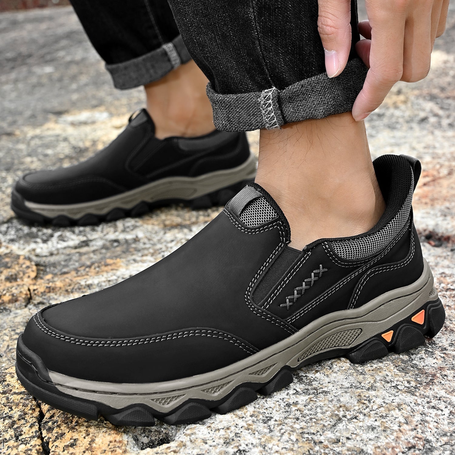Mostelo® Mens Slip On Casual Outdoor Leather Walking Hiking Shoes V3686