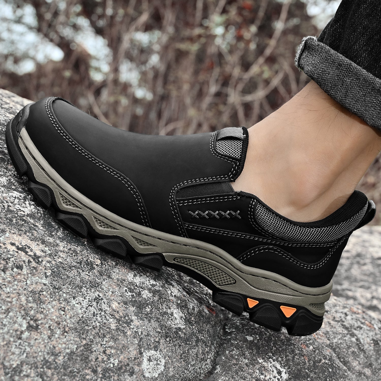 Mostelo® Mens Slip On Casual Outdoor Leather Walking Hiking Shoes V3686