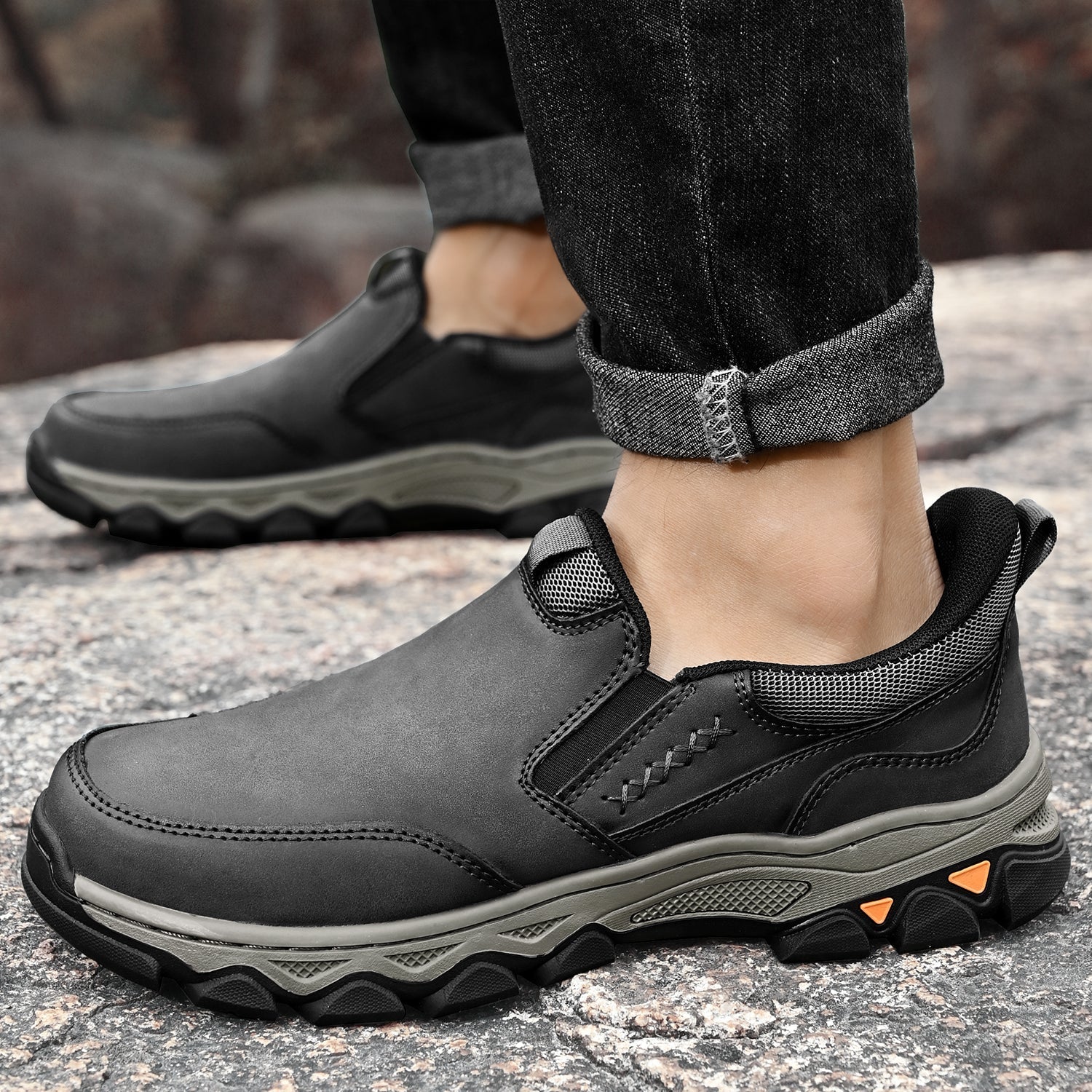 Mostelo® Mens Slip On Casual Outdoor Leather Walking Hiking Shoes V3686