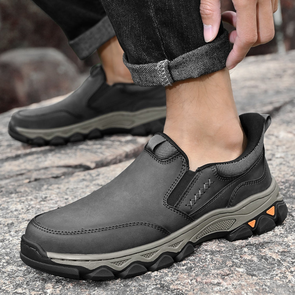 Mostelo® Mens Slip On Casual Outdoor Leather Walking Hiking Shoes V3686