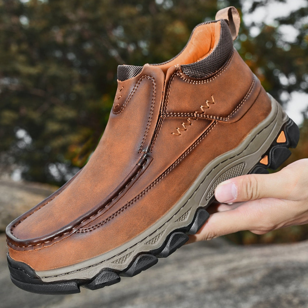 Mostelo® Mens Slip On Casual Outdoor Leather Walking Hiking Shoes 3770