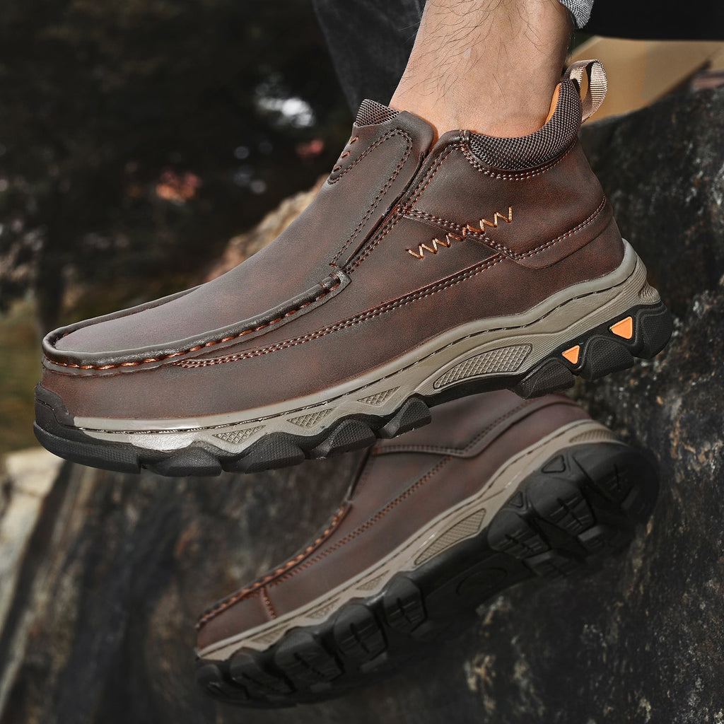 Mostelo® Mens Slip On Casual Outdoor Leather Walking Hiking Shoes 3770