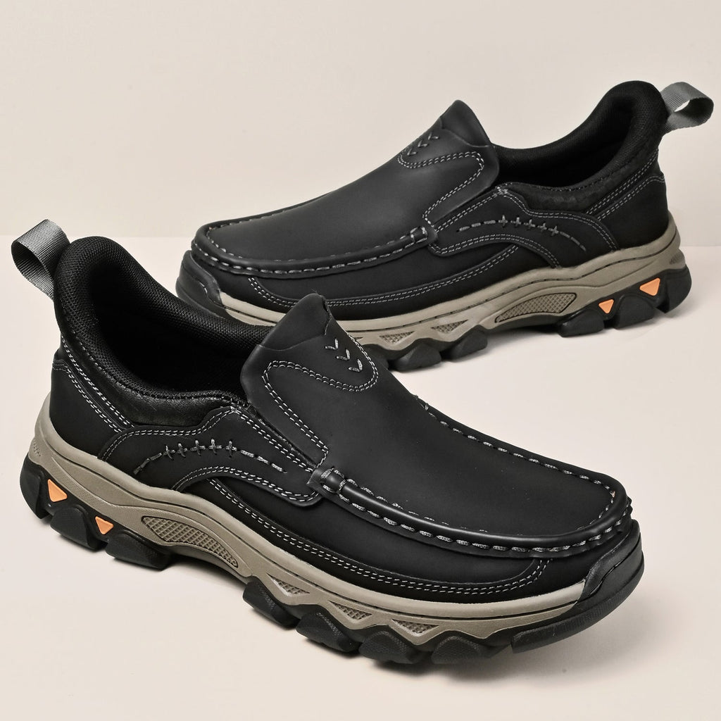 Mostelo® Mens Slip On Casual Outdoor Leather Walking Hiking Shoes V3688