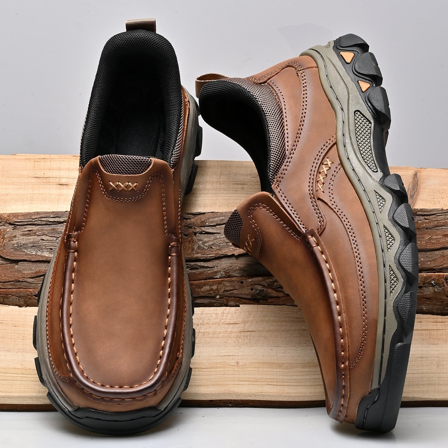 Mostelo® Mens Slip On Casual Outdoor Leather Walking Hiking Shoes V3689