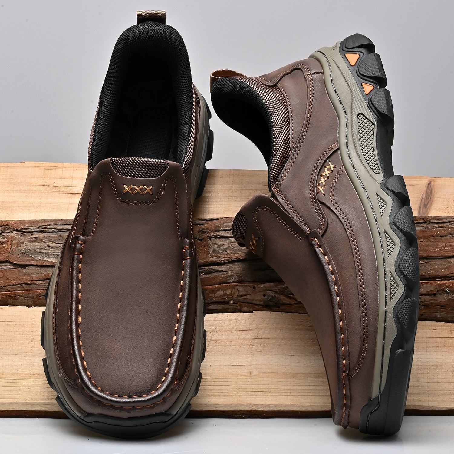 Mostelo® Mens Slip On Casual Outdoor Leather Walking Hiking Shoes V3689