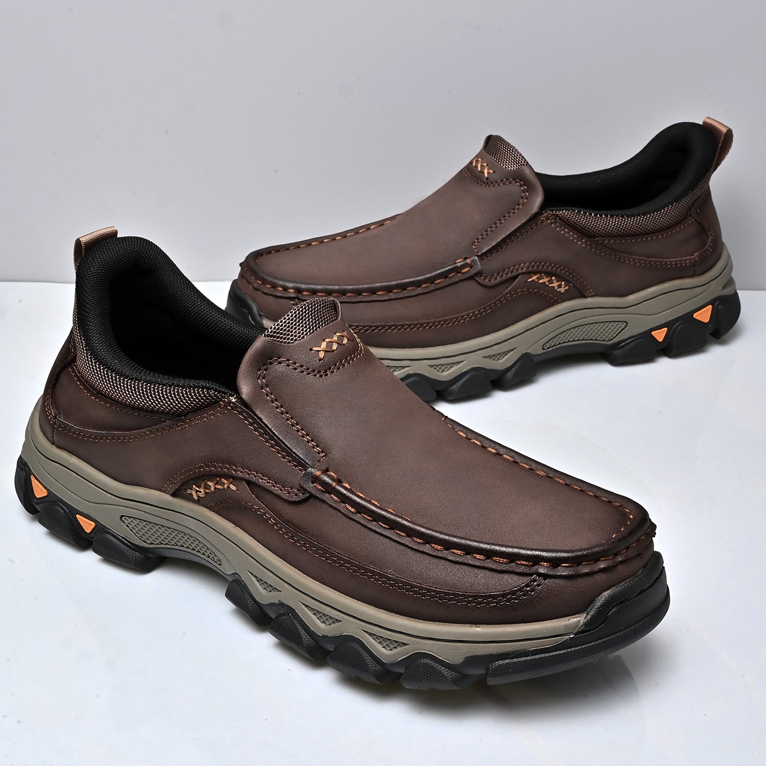 Mostelo® Mens Slip On Casual Outdoor Leather Walking Hiking Shoes V3689