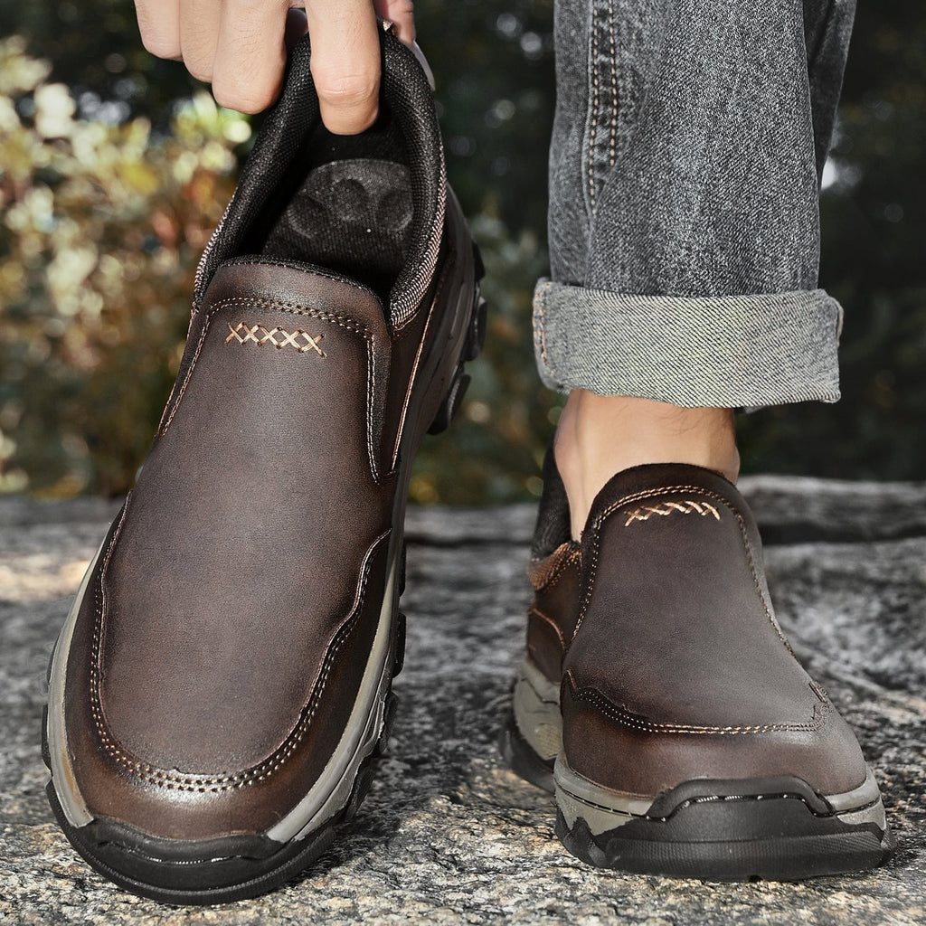 Mostelo® Mens Slip On Casual Outdoor Leather Walking Hiking Shoes V3382/V3699
