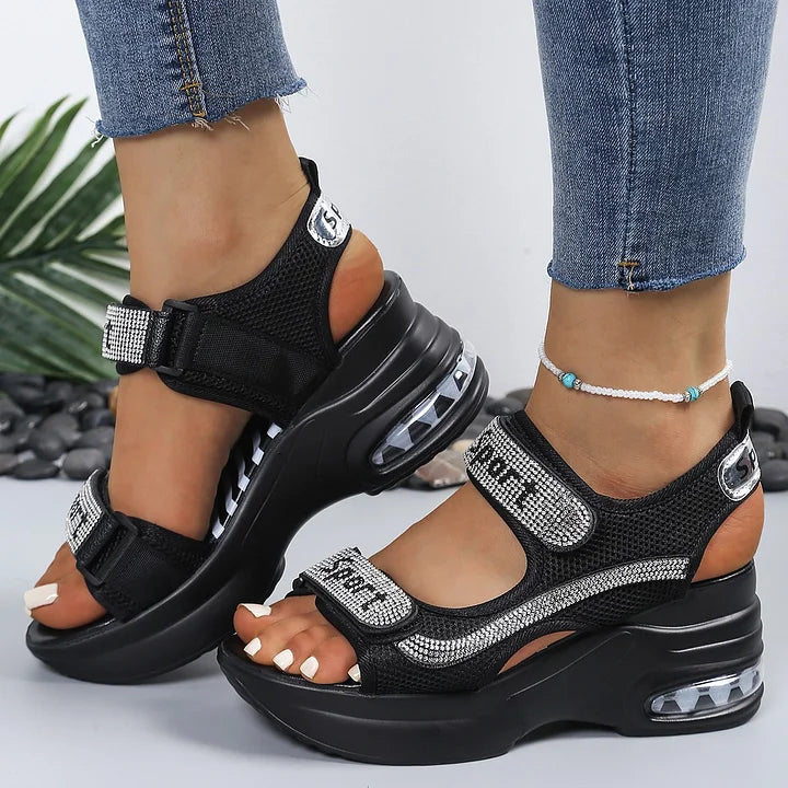 Riane - Orthopedic Platform Sandals with Crystal Details