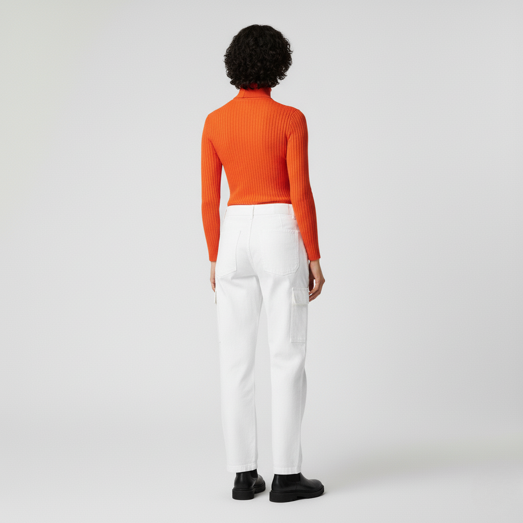 Bright Orange Ribbed Turtleneck Sweater