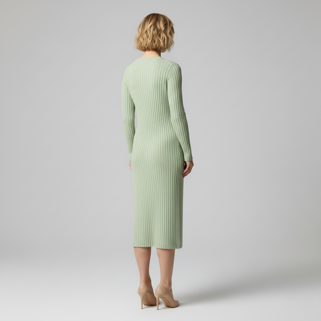 Ribbed Knit Midi Dress in Soft Sage Green