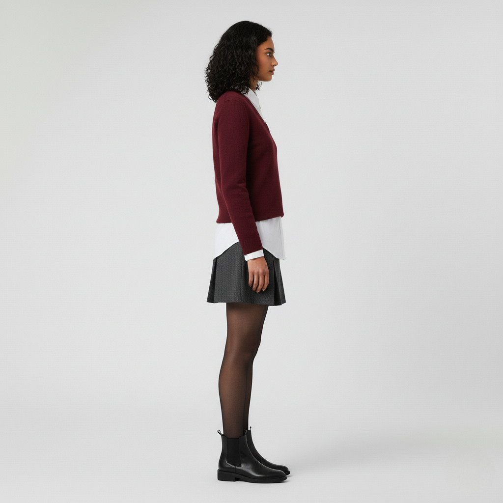 V-Neck Wool Sweater in Burgundy