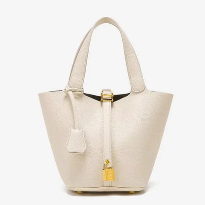 Structured Bucket Tote with Lock Detail