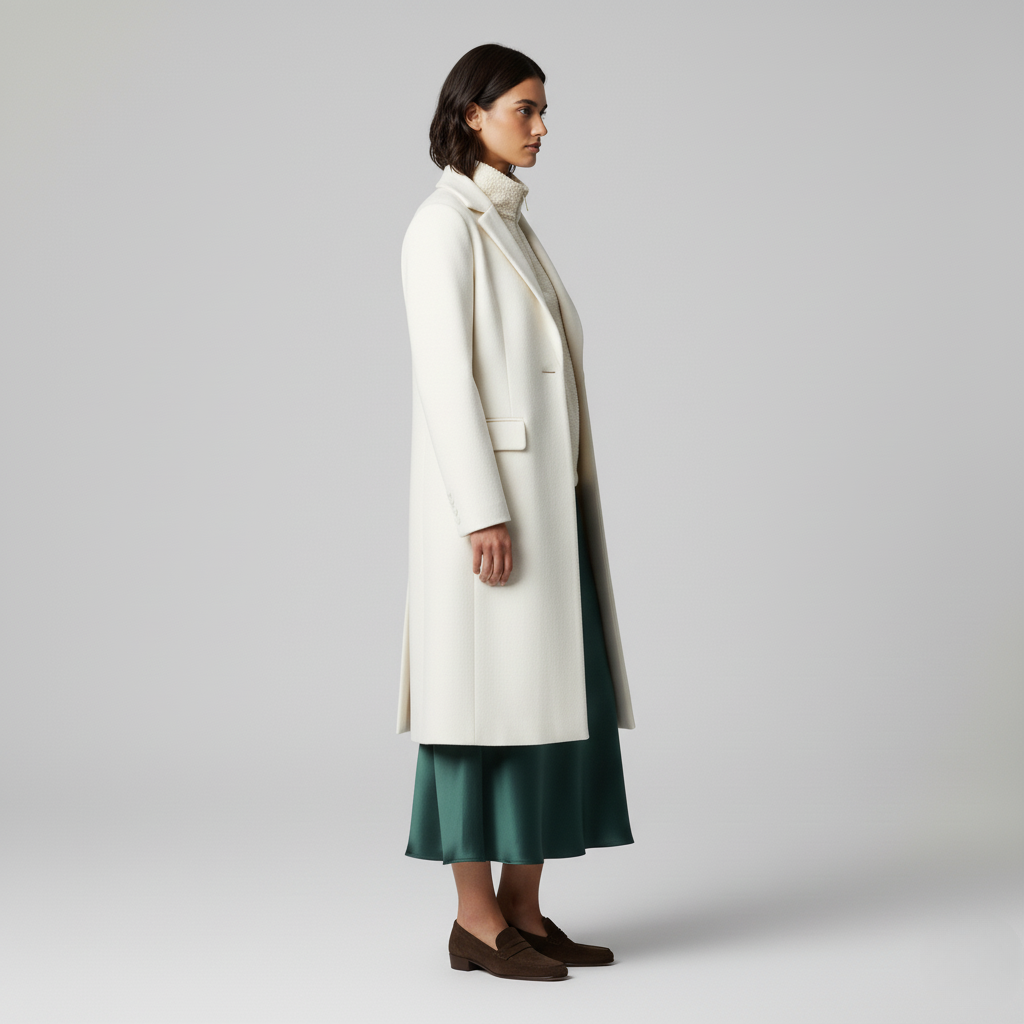 Tailored Wool Coat in Off-White