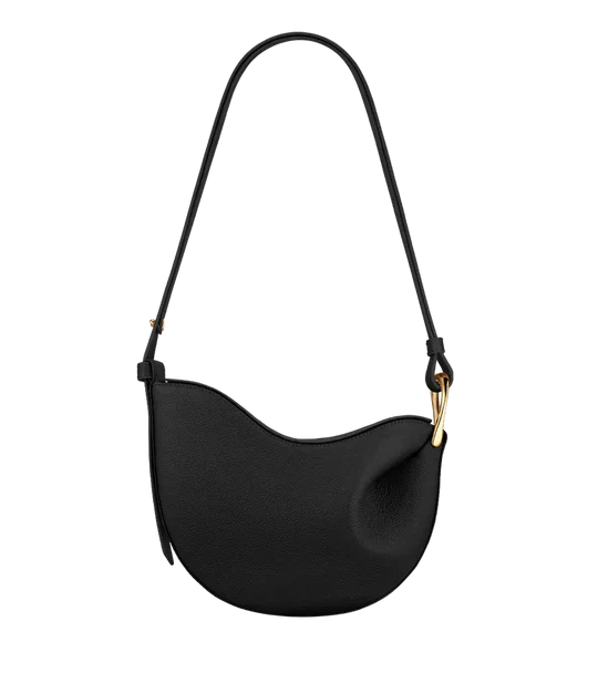Curved Grain Shoulder Bag with Gold-Tone Accent