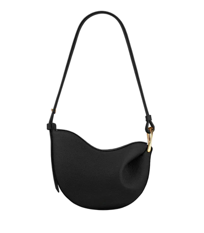 Curved Grain Shoulder Bag with Gold-Tone Accent