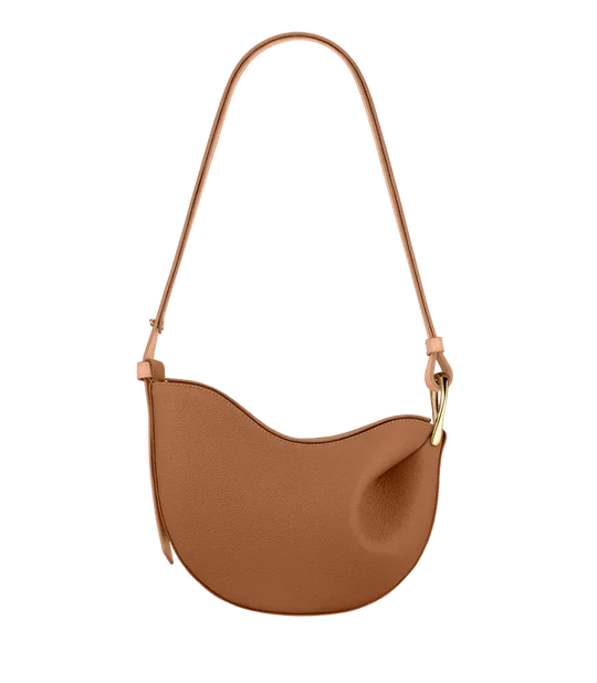 Curved Grain Shoulder Bag with Gold-Tone Accent
