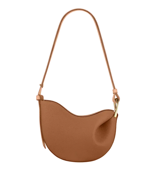 Curved Grain Shoulder Bag with Gold-Tone Accent