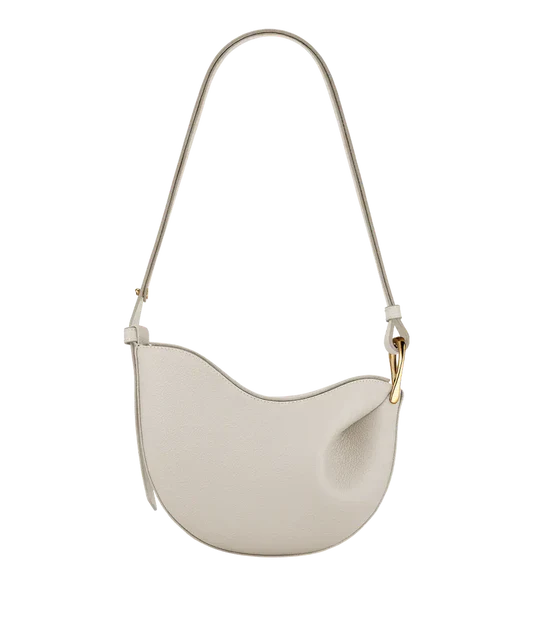 Curved Grain Shoulder Bag with Gold-Tone Accent