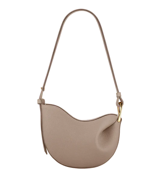Curved Grain Shoulder Bag with Gold-Tone Accent
