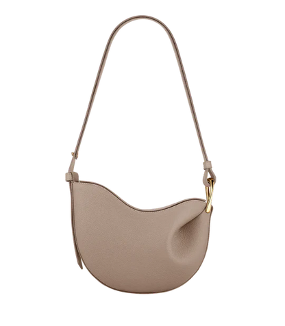 Curved Grain Shoulder Bag with Gold-Tone Accent