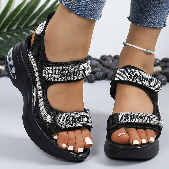 Riane - Orthopedic Platform Sandals with Crystal Details